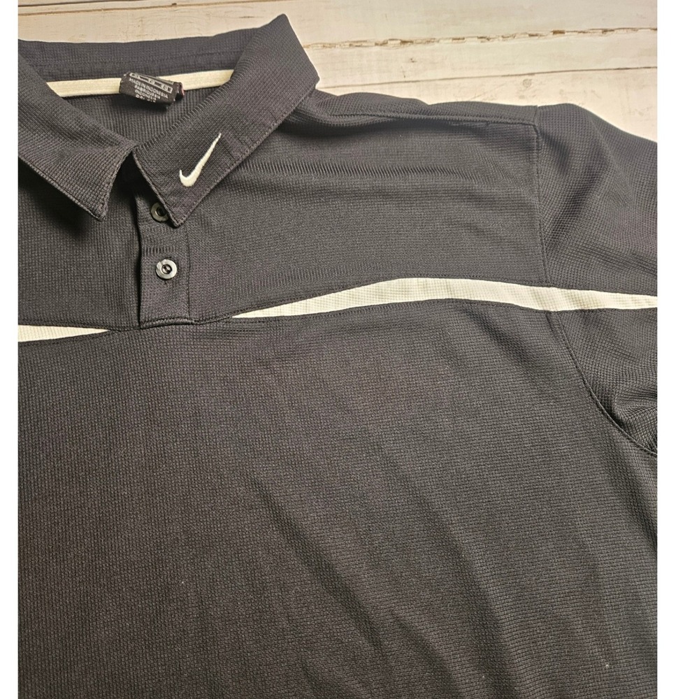 Nike Team Dri-FIT Polo Shirt Mens XL Black White Stripe Waffle Knit Golf Sport